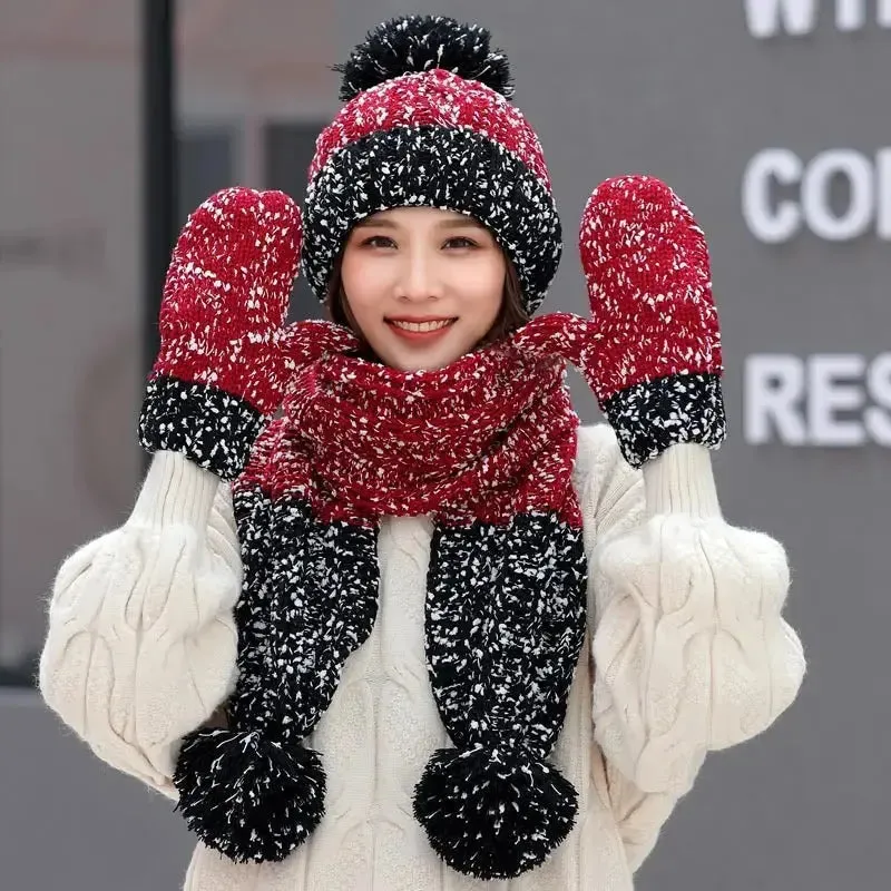 Cute Knit Hat Scarf And Gloves Set