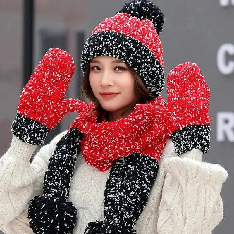 Cute Knit Hat Scarf And Gloves Set