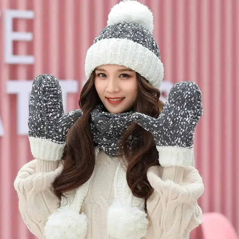 Cute Knit Hat Scarf And Gloves Set