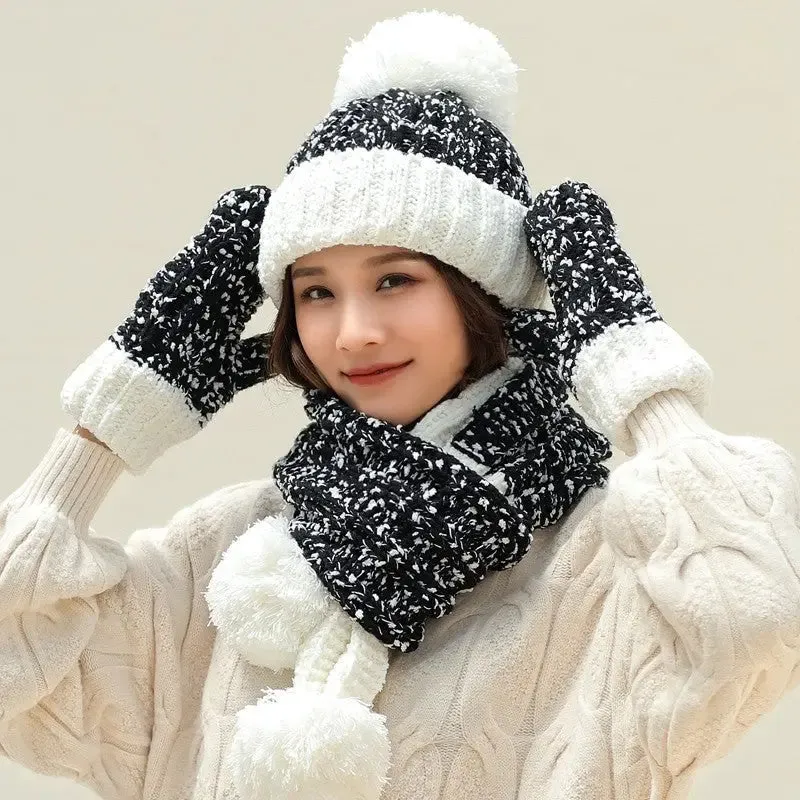 Cute Knit Hat Scarf And Gloves Set