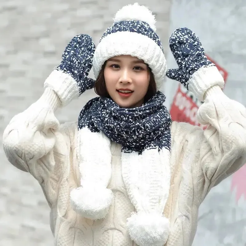 Cute Knit Hat Scarf And Gloves Set