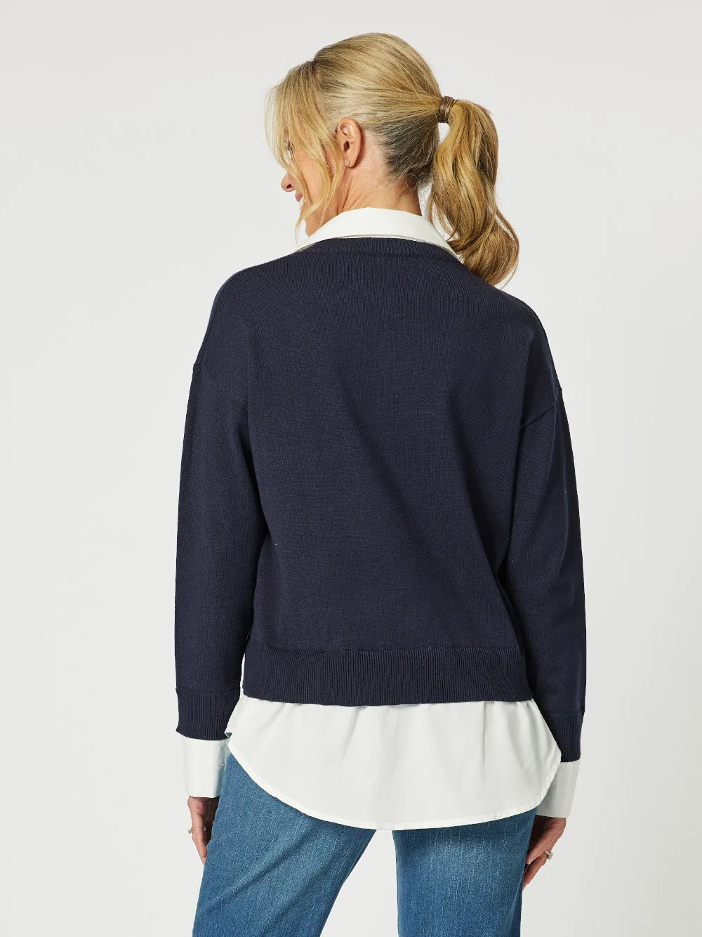 Dee 2 in 1 Knit Jumper - Navy/White