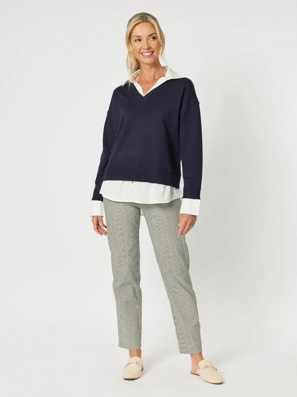 Dee 2 in 1 Knit Jumper - Navy/White