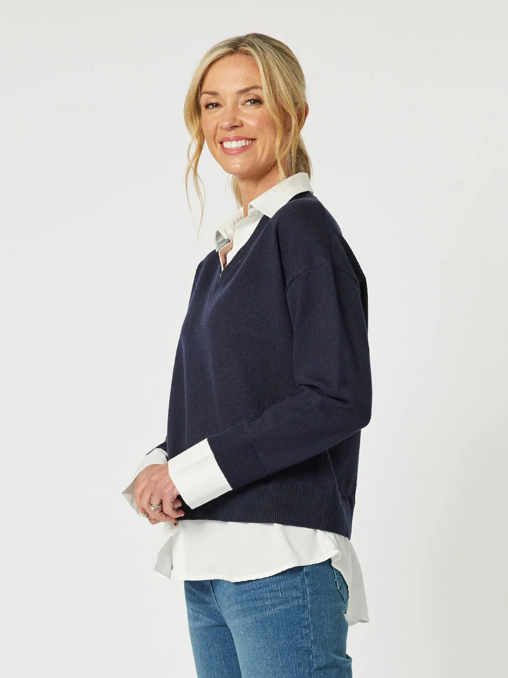 Dee 2 in 1 Knit Jumper - Navy/White