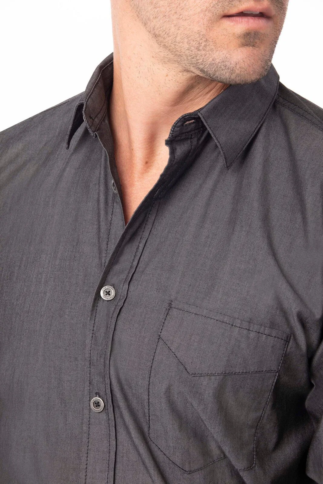 Detroit Men's Long Sleeve Denim Shirt Black