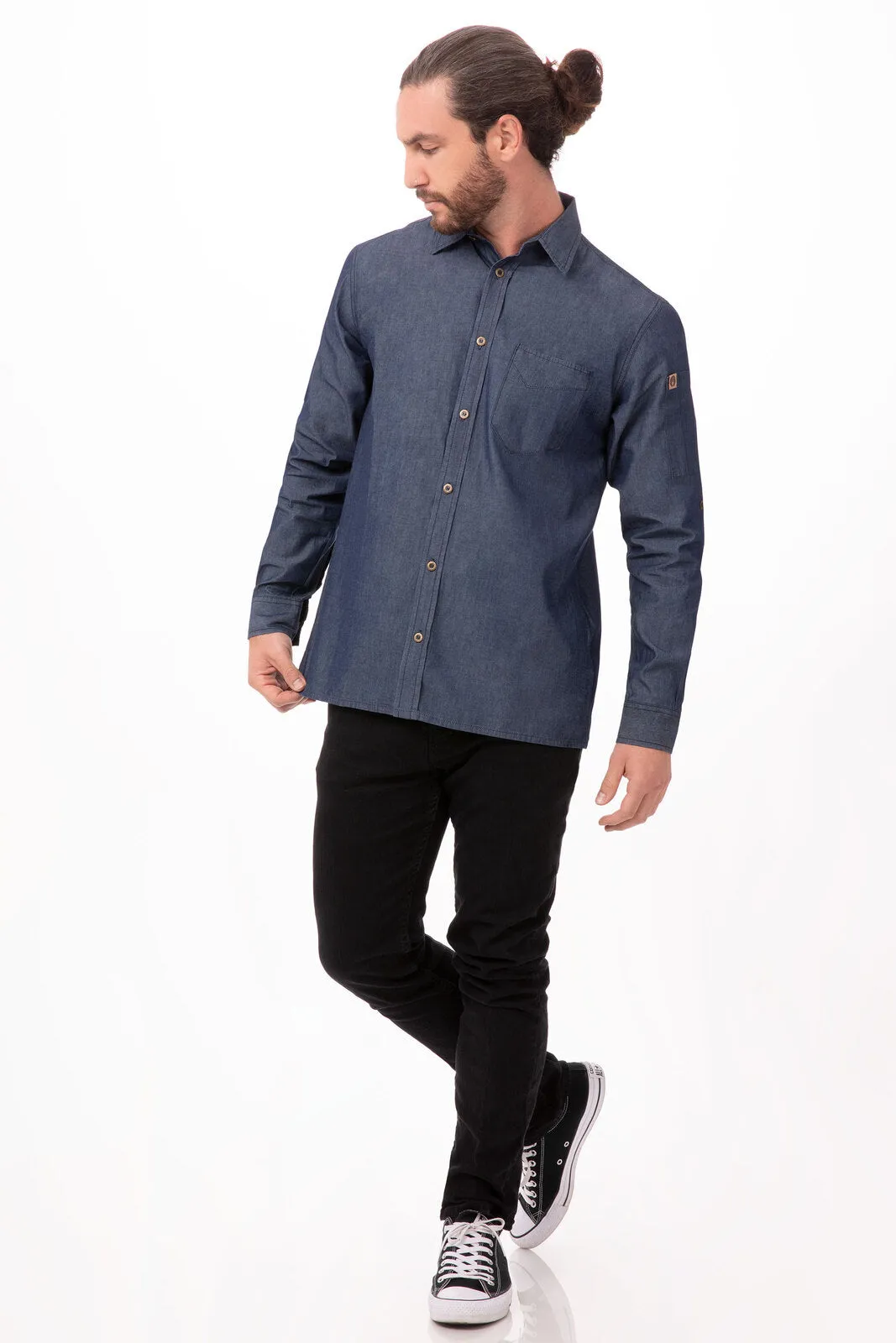 Detroit Men's Long Sleeve Denim Shirt Black