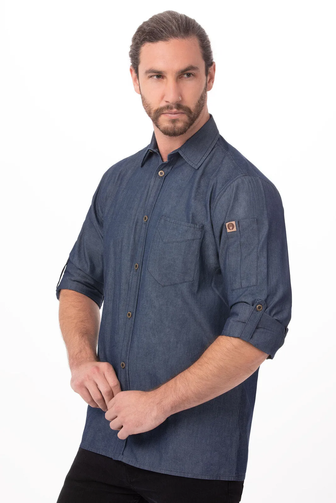 Detroit Men's Long Sleeve Denim Shirt Black