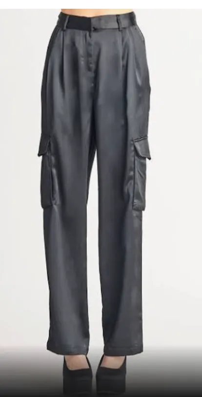 Dex Black Satin Cargo Pants