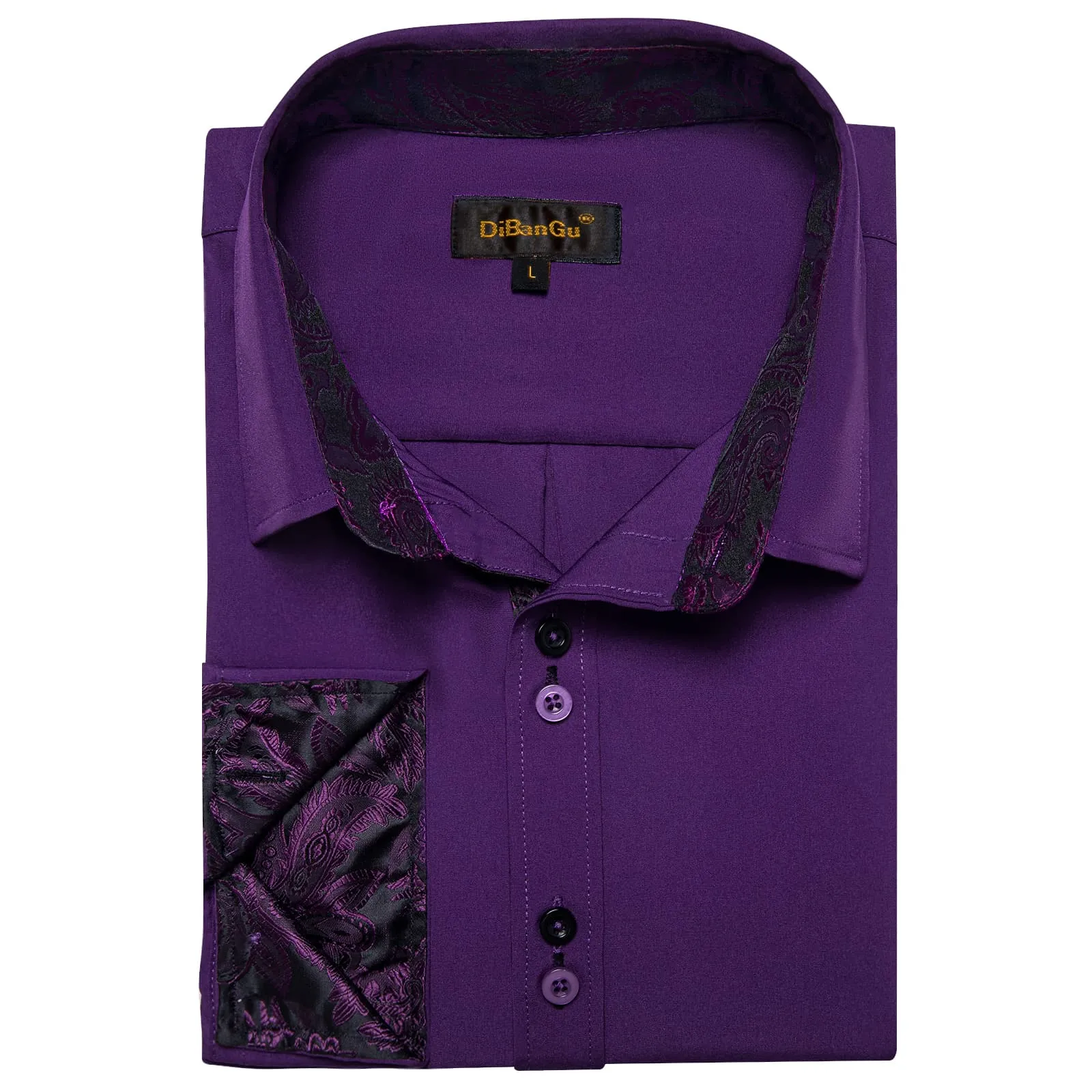 DiBanGu Mens Dress Shirt Solid Indigo Purple Splicing Silk Button Down Shirt