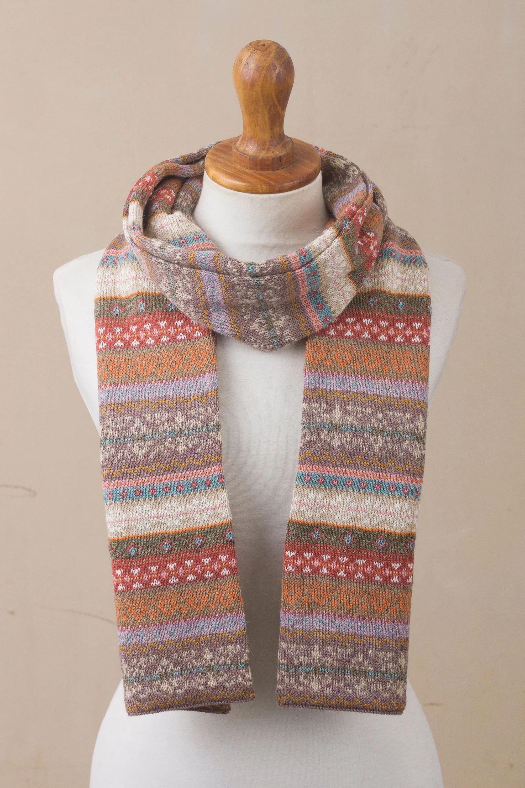 Earth-Tone 100% Alpaca Wrap Scarf from Peru - Inca Earth | NOVICA