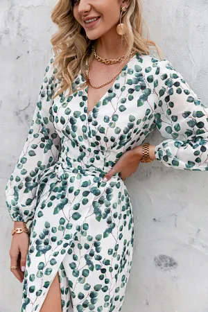 Elegant Green Leaf Print Dress