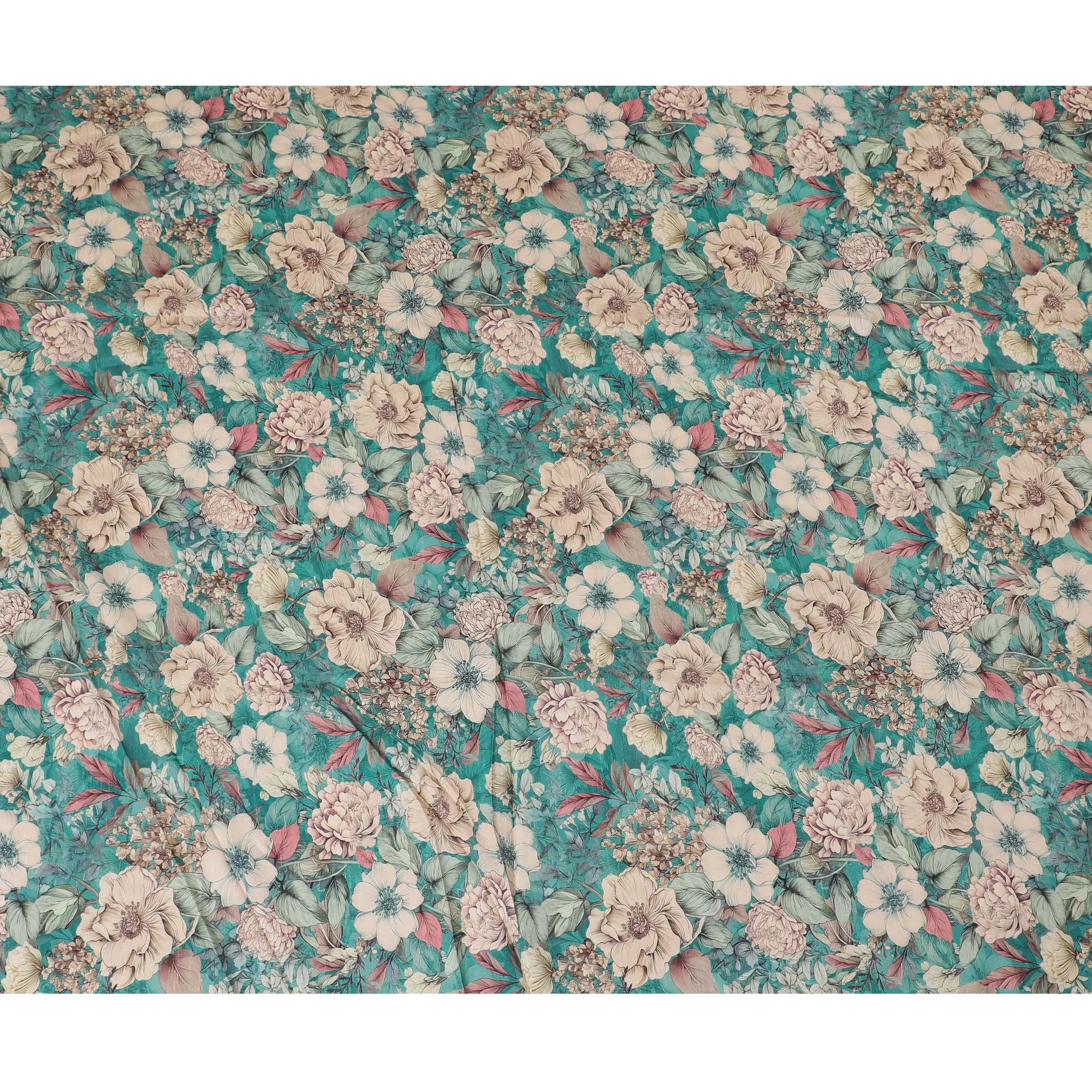 Elegant Teal Floral Viscose Fabric - 110 cm Wide-D19410