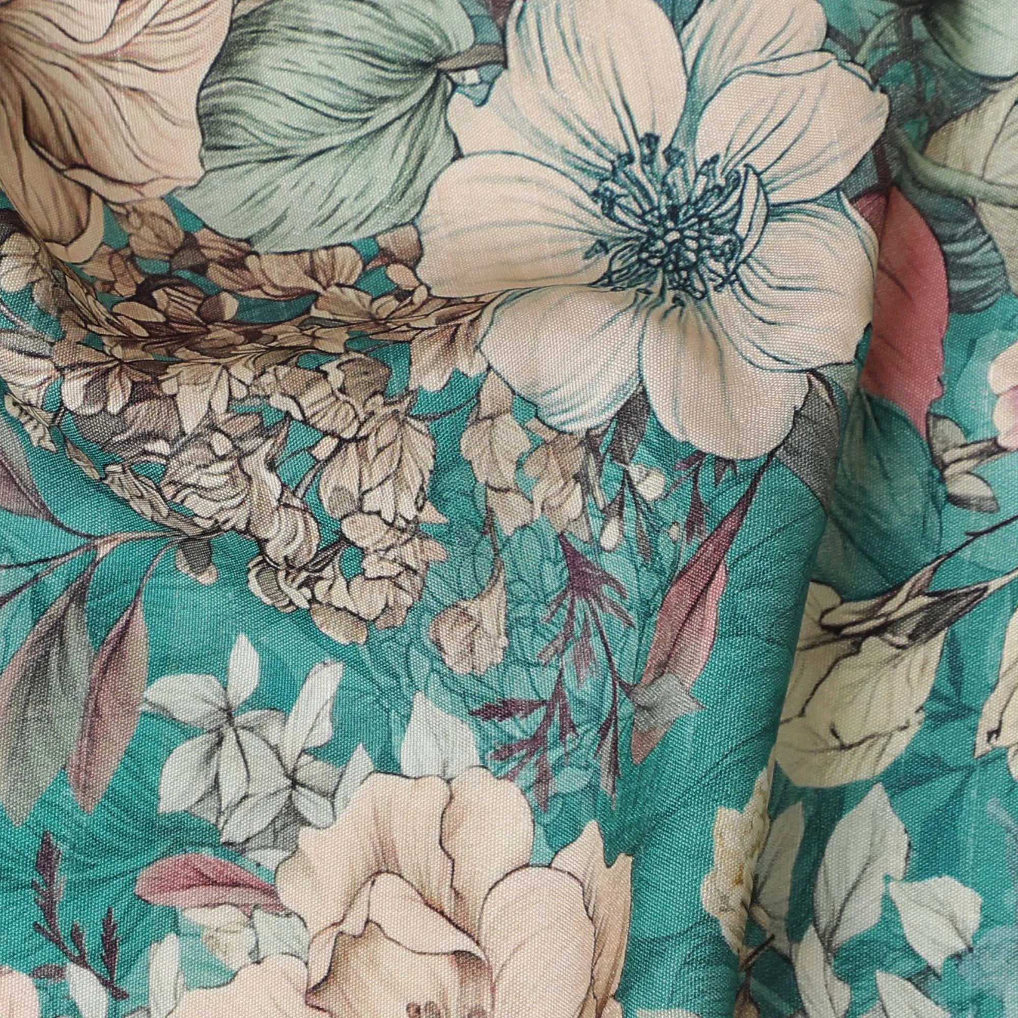 Elegant Teal Floral Viscose Fabric - 110 cm Wide-D19410