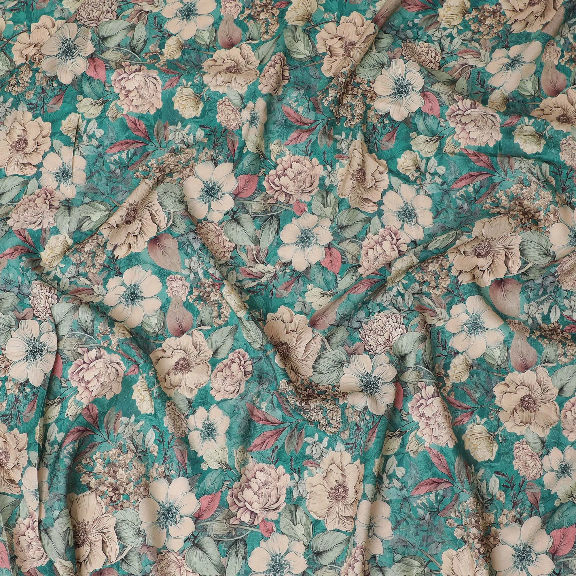 Elegant Teal Floral Viscose Fabric - 110 cm Wide-D19410