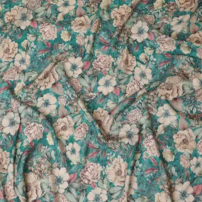 Elegant Teal Floral Viscose Fabric - 110 cm Wide-D19410