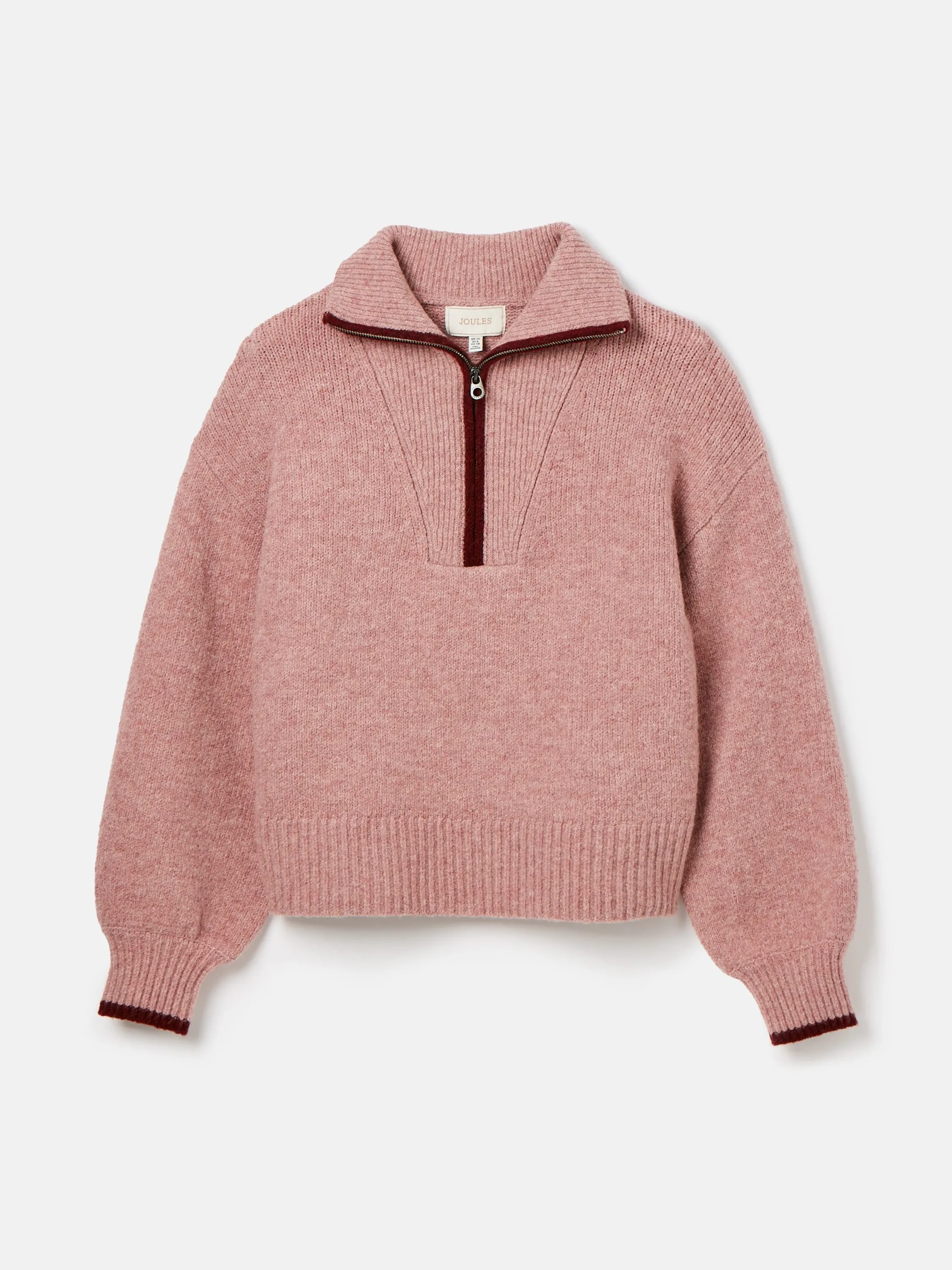 Elmore Pink Knitted Quarter Zip Jumper