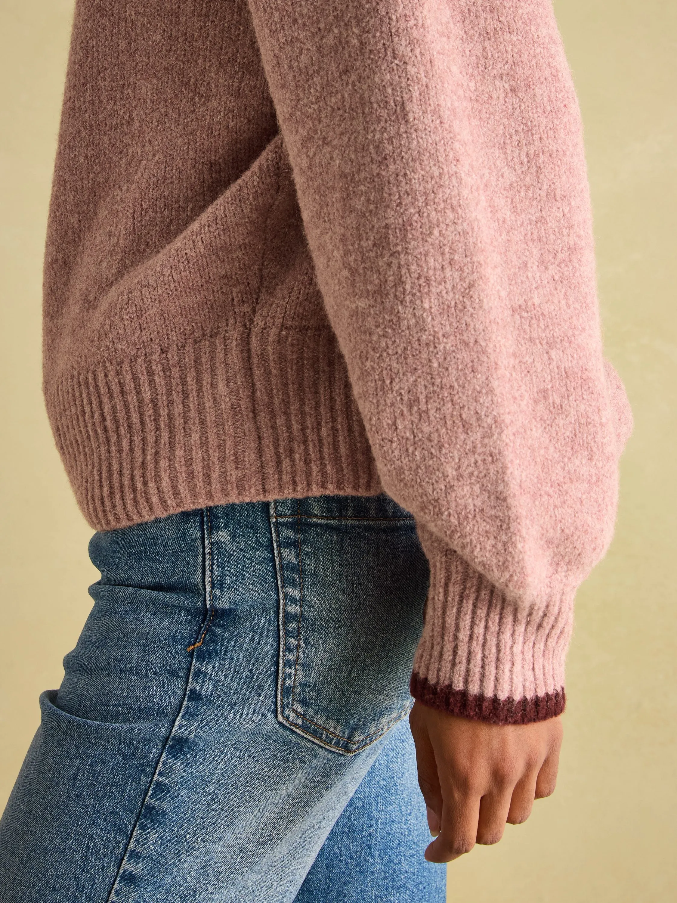 Elmore Pink Knitted Quarter Zip Jumper