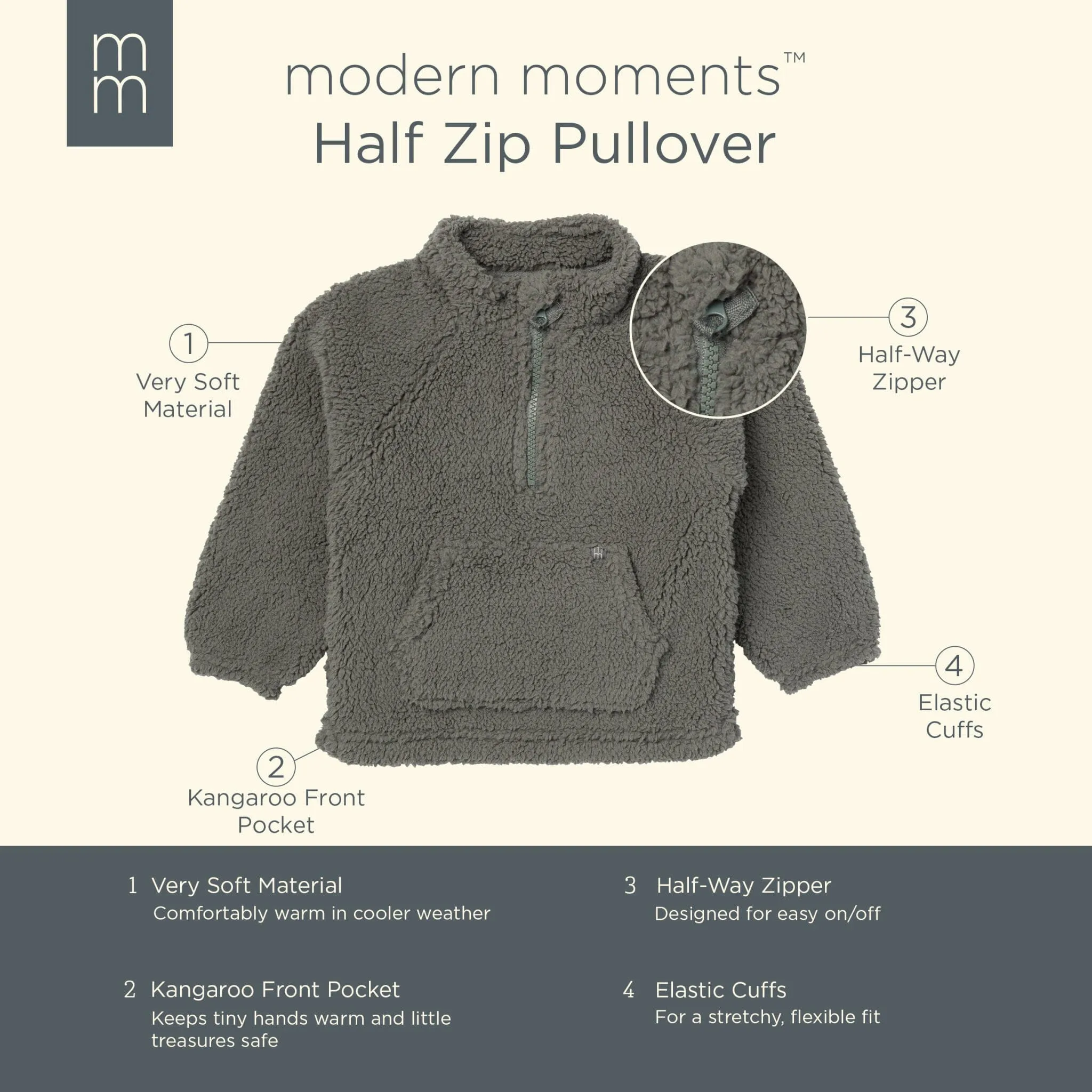 Embroidered Infant & Toddler Boys Dark Green Half-Zip Pullover