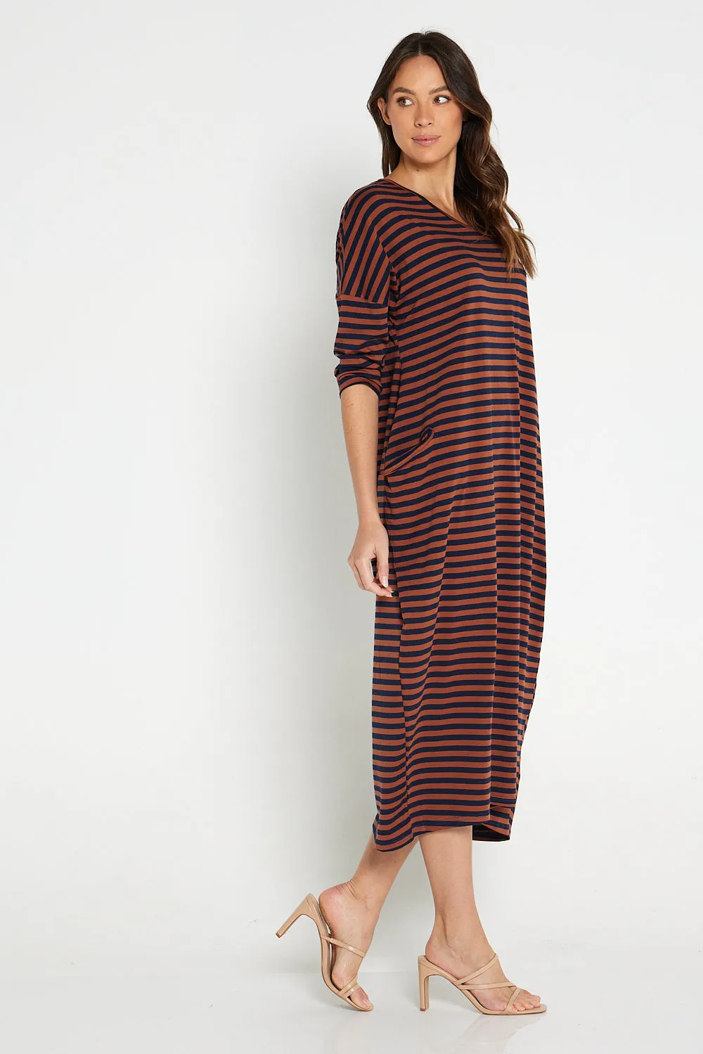 Emmy Maxi Dress - Brown Navy Stripe