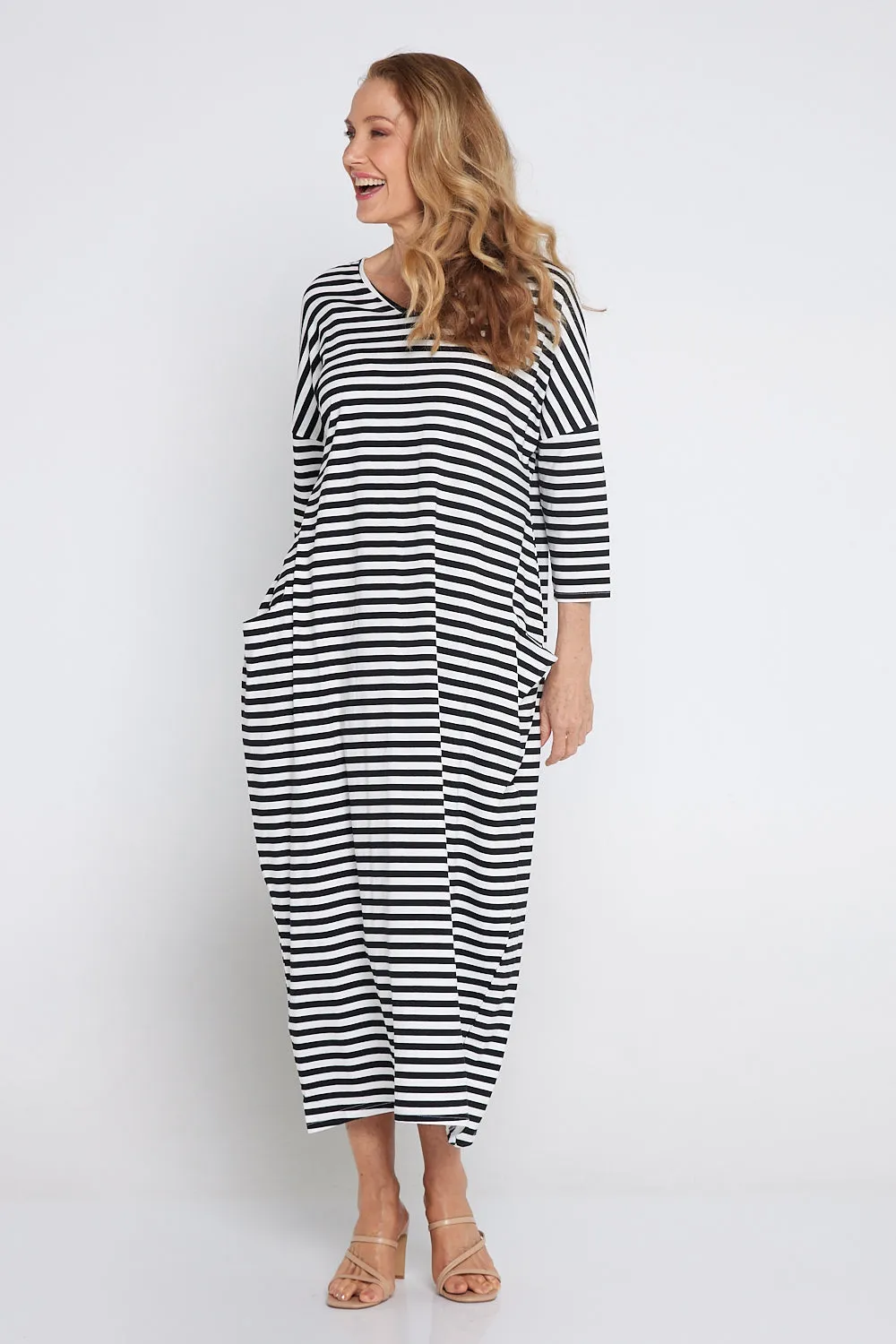 Emmy Maxi Dress - White Black Stripe