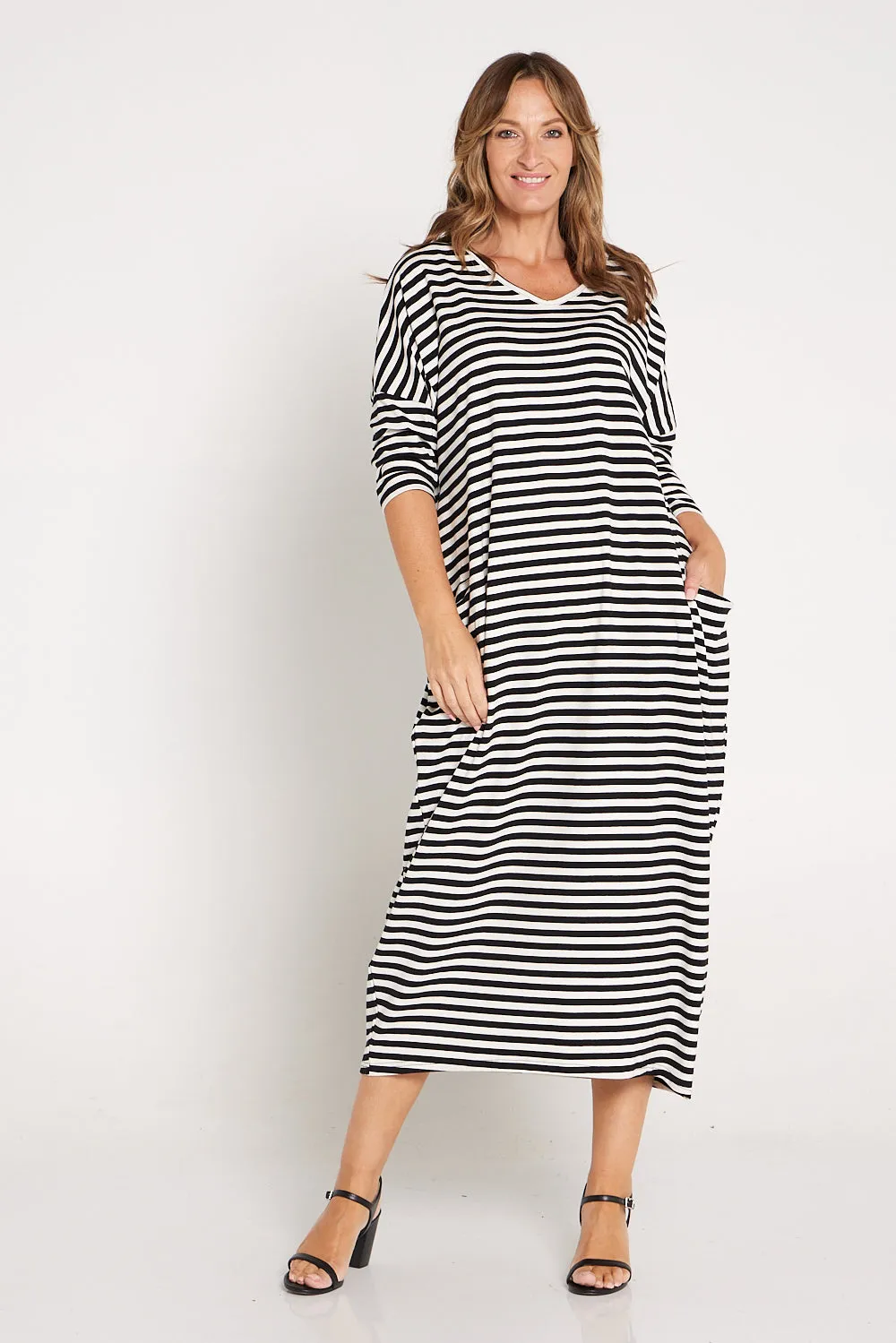 Emmy Maxi Dress - White Black Stripe