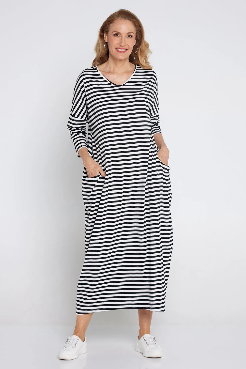 Emmy Maxi Dress - White Black Stripe