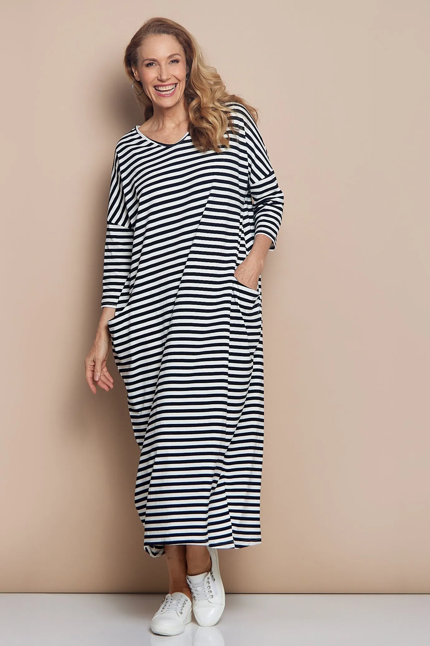 Emmy Maxi Dress - White Black Stripe