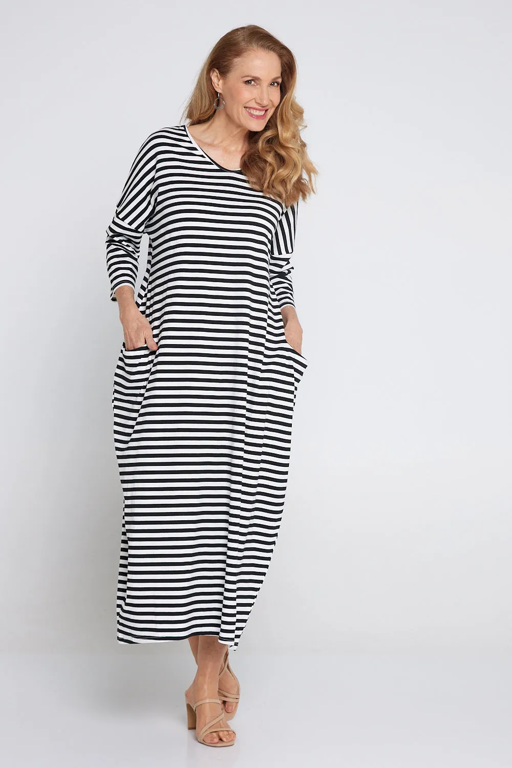 Emmy Maxi Dress - White Black Stripe