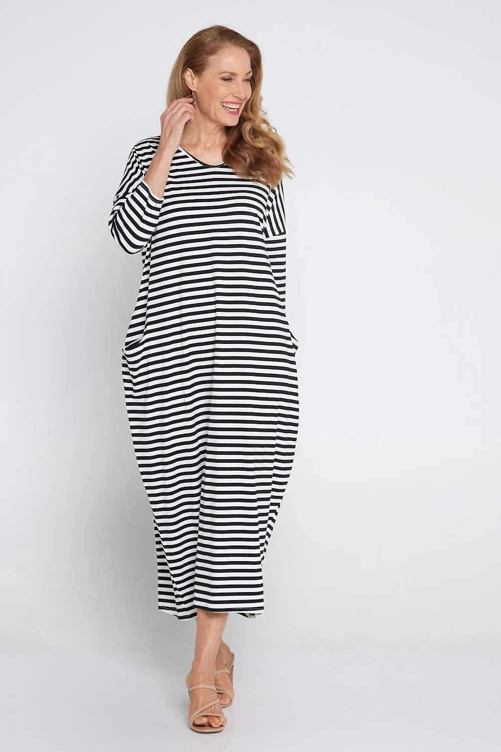 Emmy Maxi Dress - White Black Stripe