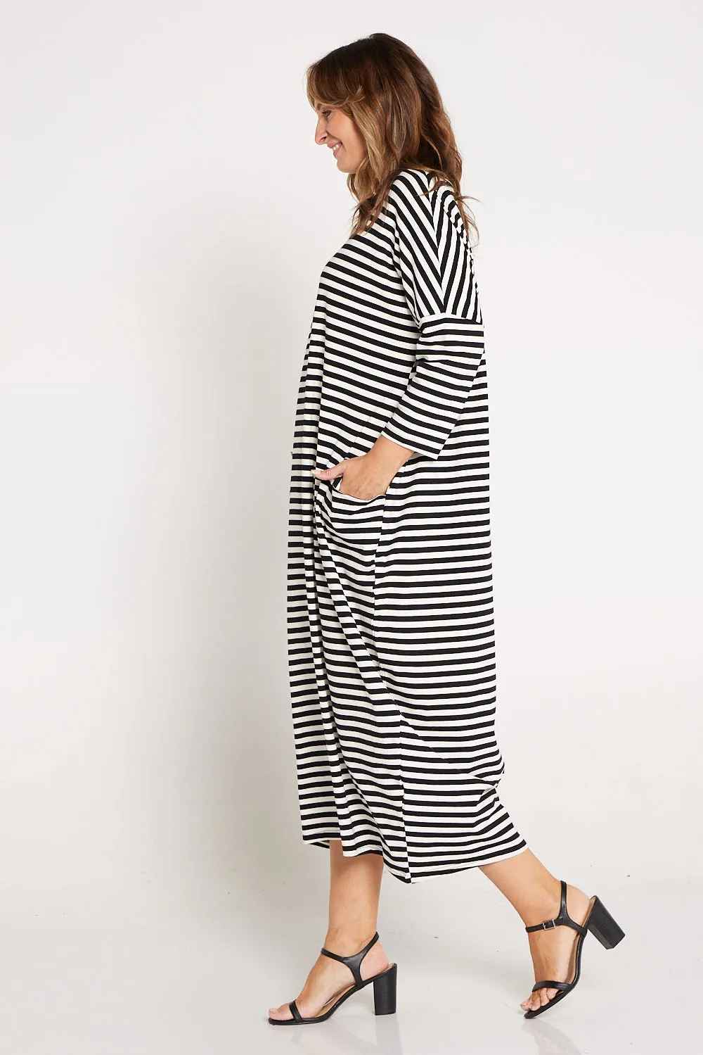 Emmy Maxi Dress - White Black Stripe