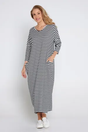 Emmy Maxi Dress - White Black Stripe