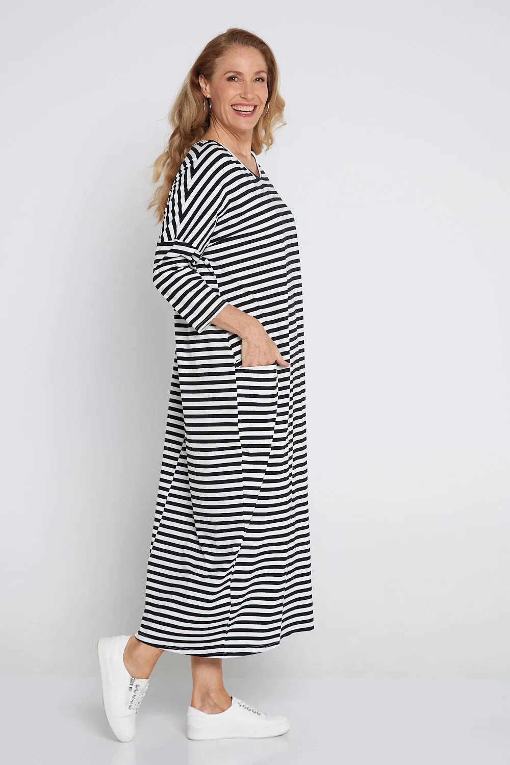 Emmy Maxi Dress - White Black Stripe