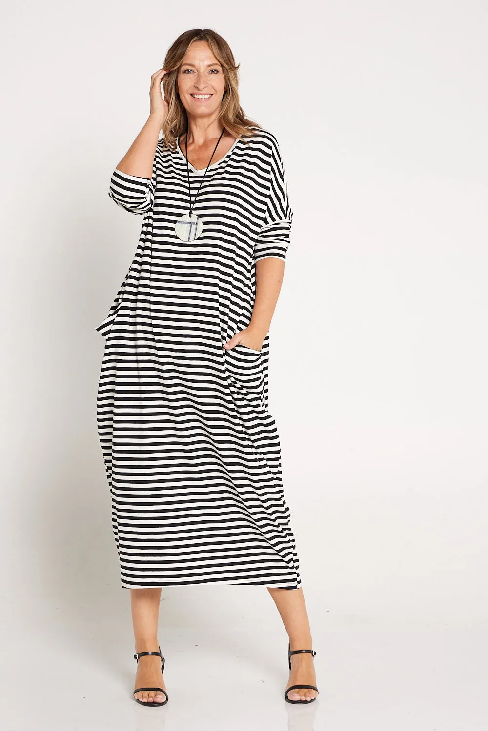 Emmy Maxi Dress - White Black Stripe