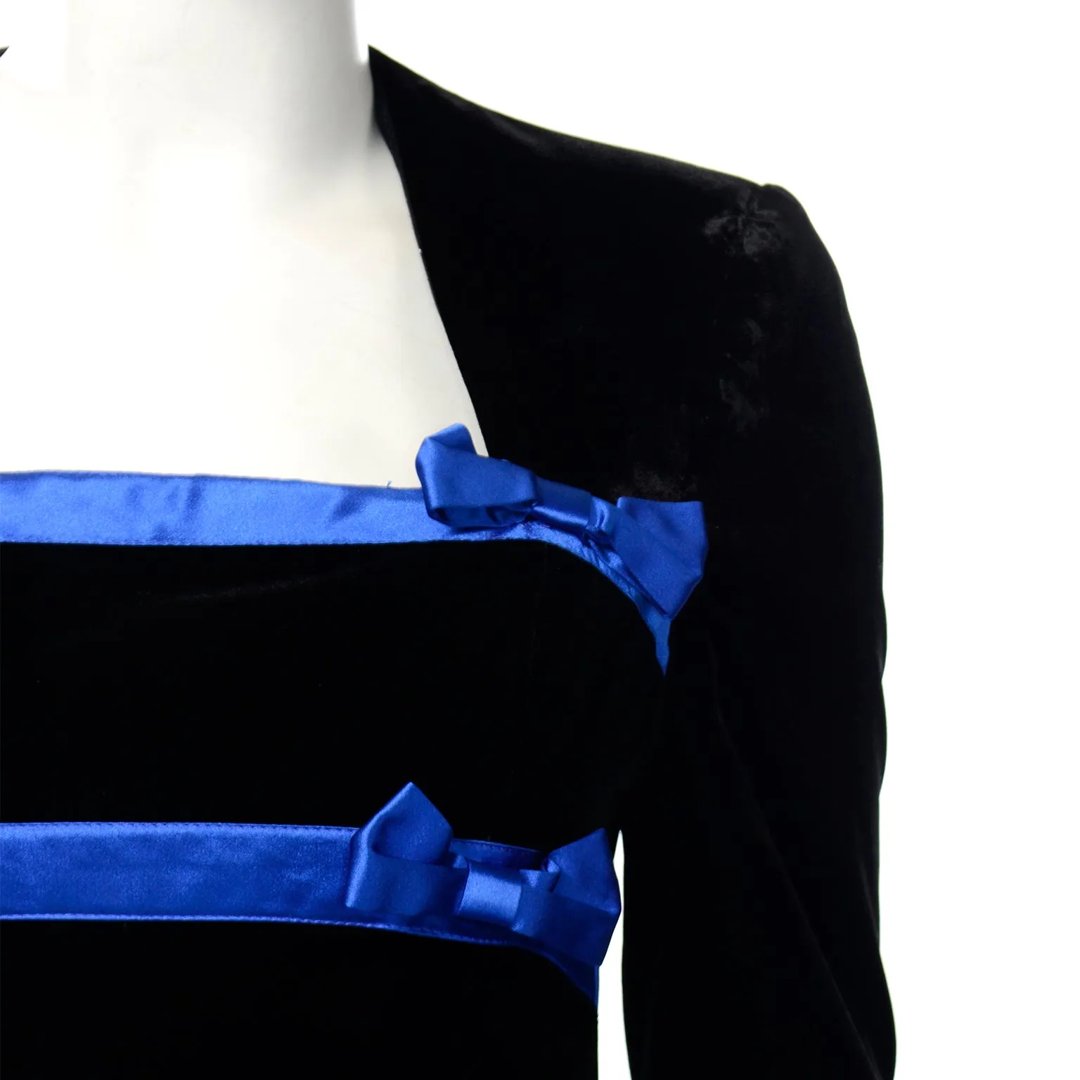 Escada Couture Vintage Black & Blue Velvet & Plaid Taffeta Dress