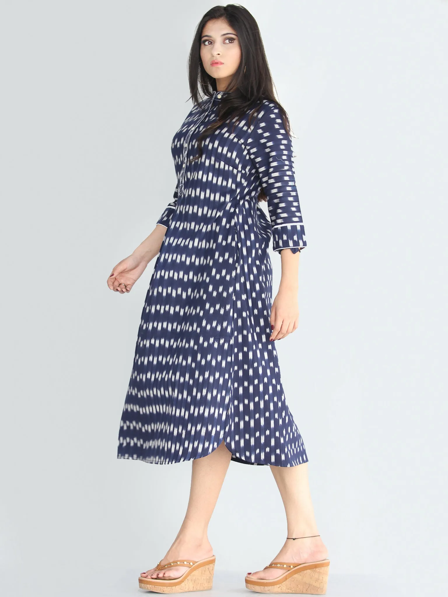 Faizah - Handwoven Ikat Cotton Shirt Dress - D414F1573