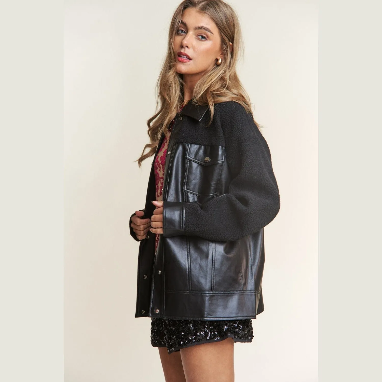 Far and Away Faux Leather Sherpa Jacket