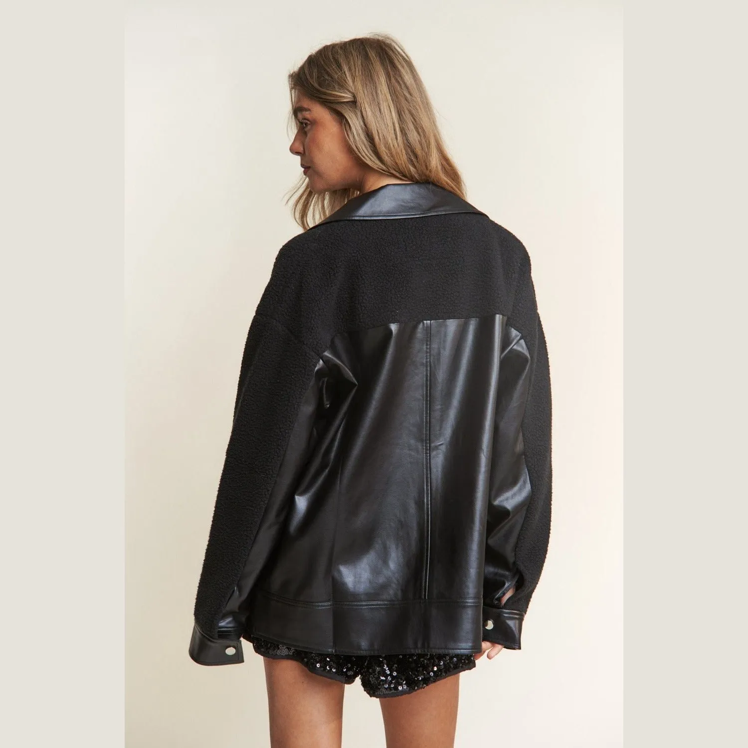 Far and Away Faux Leather Sherpa Jacket