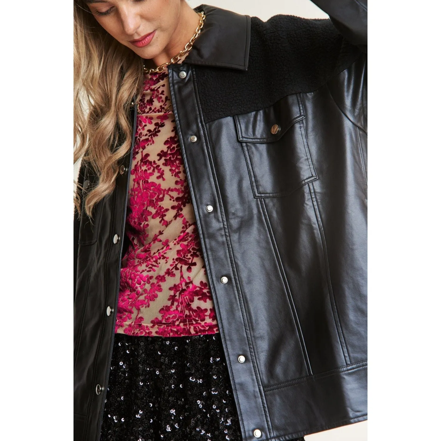 Far and Away Faux Leather Sherpa Jacket