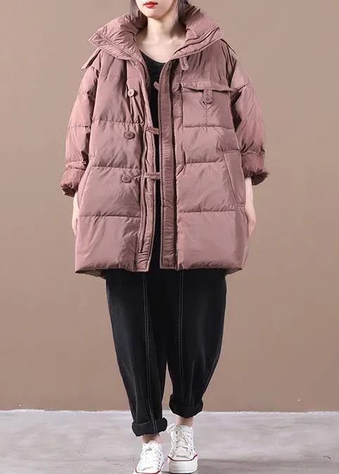 Fine plus size snow jackets pink hooded zippered goose Down coat