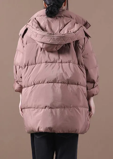 Fine plus size snow jackets pink hooded zippered goose Down coat