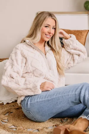 Fireside Snuggles Fuzzy Henley Pullover | Ecru