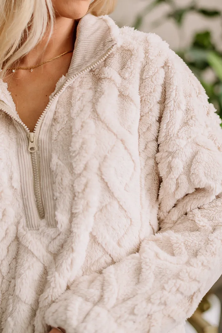 Fireside Snuggles Fuzzy Henley Pullover | Ecru