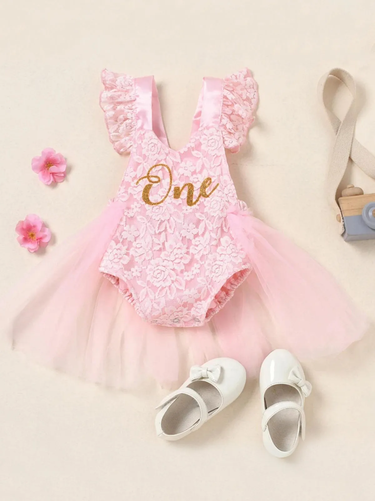 First Birthday Princess Ensemble: Lace Jumpsuit and Tutu Skirt Set