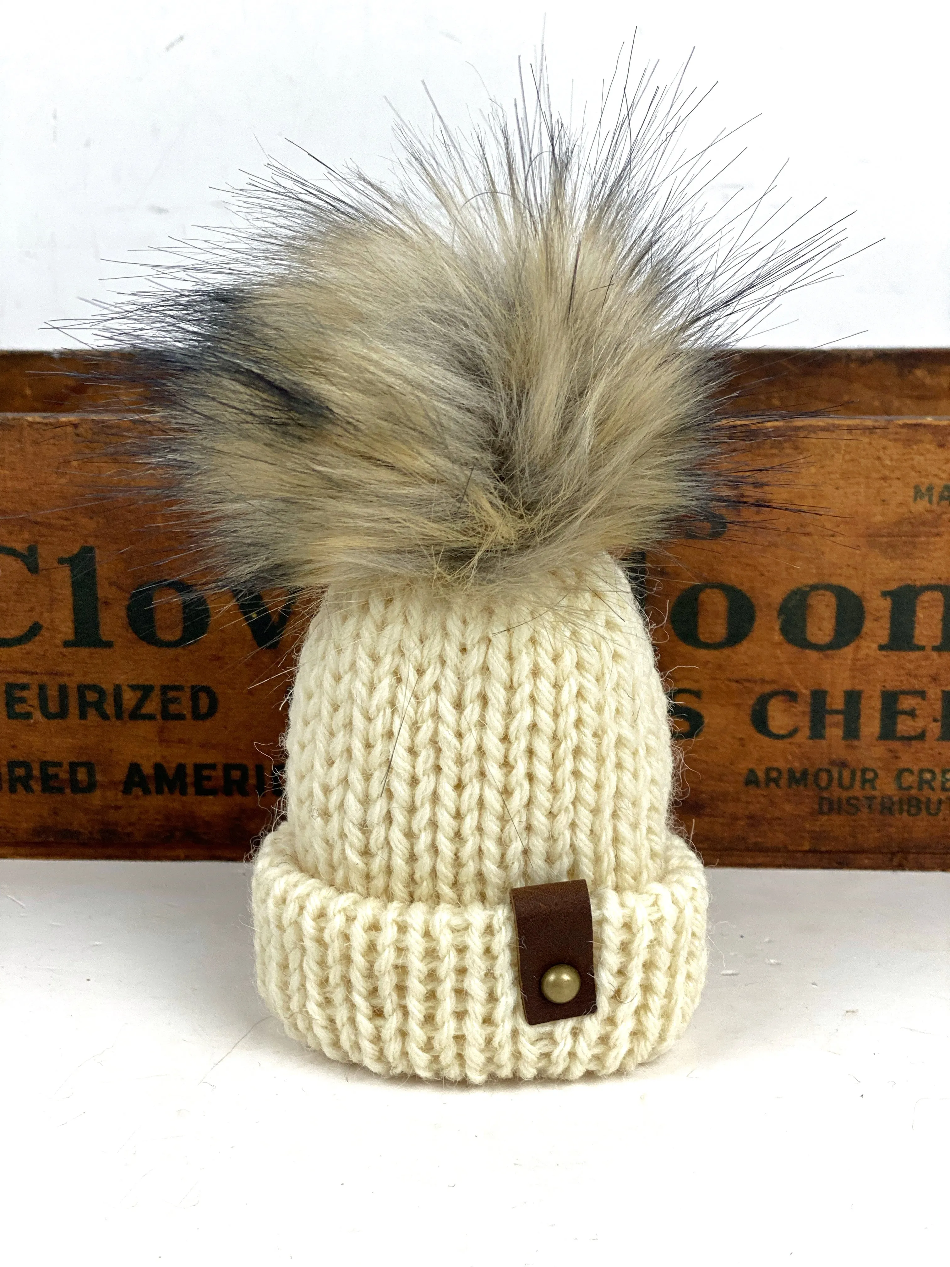 Fishermens Wool Mini Knit Hat and Scarf Combo Purse Charm, Folded Brim Tiny Hat Ornaments, Wool Miniature Beanie Christmas Decor