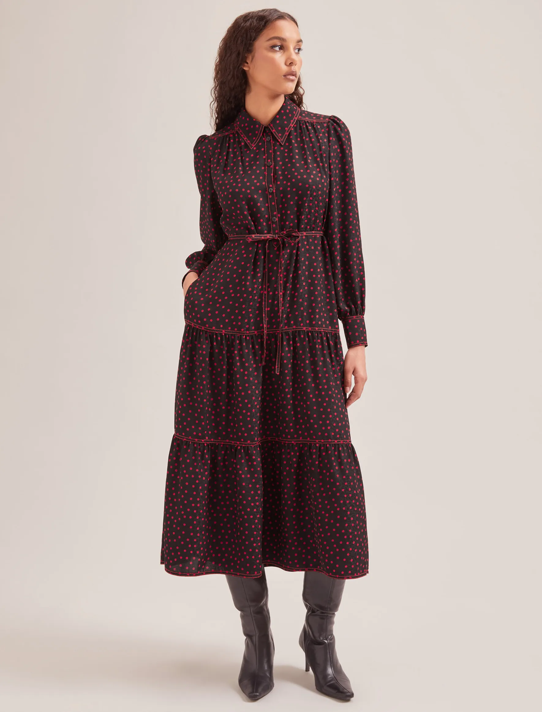 Franklin Maxi Dress - Black Red Polka Dot Print