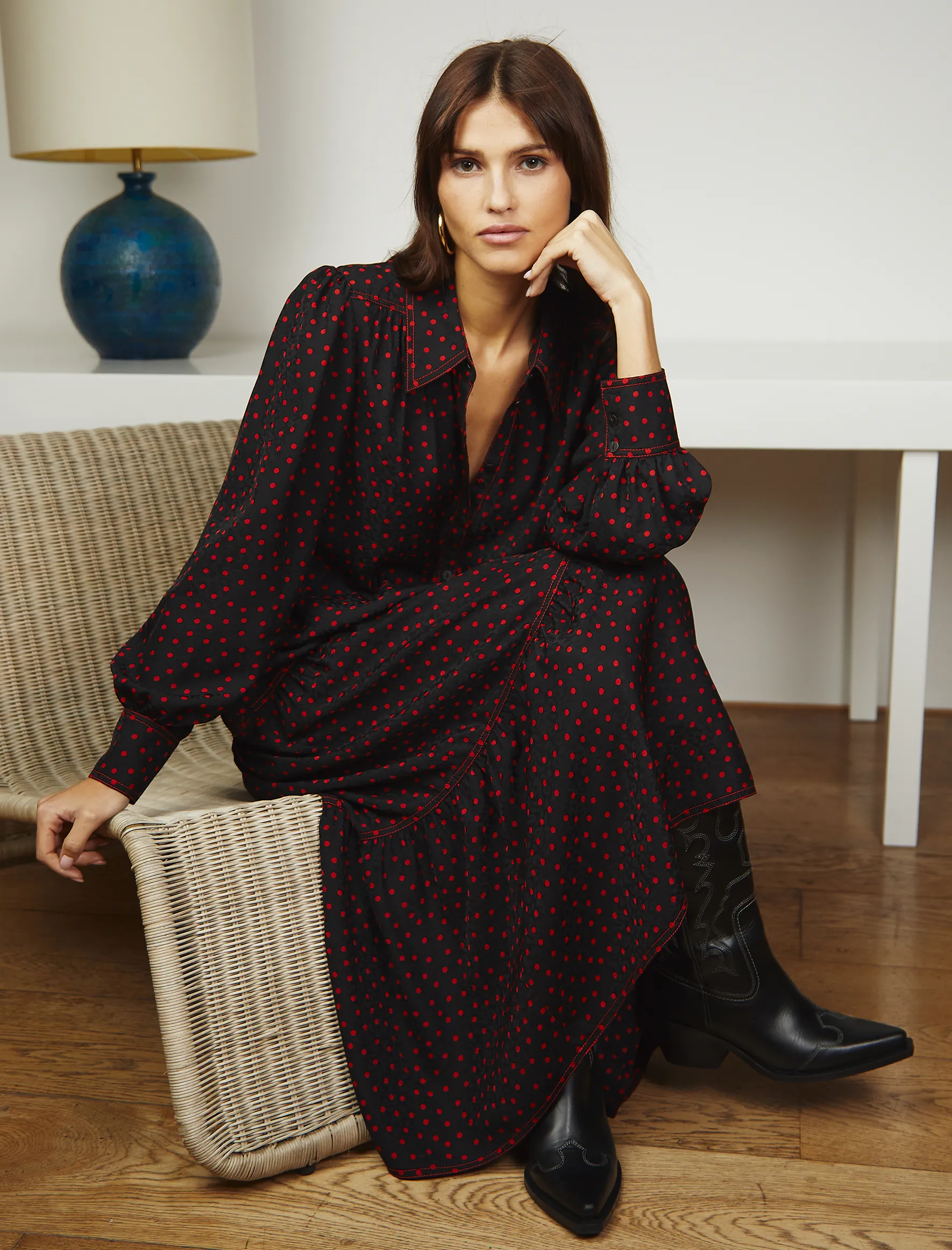 Franklin Maxi Dress - Black Red Polka Dot Print