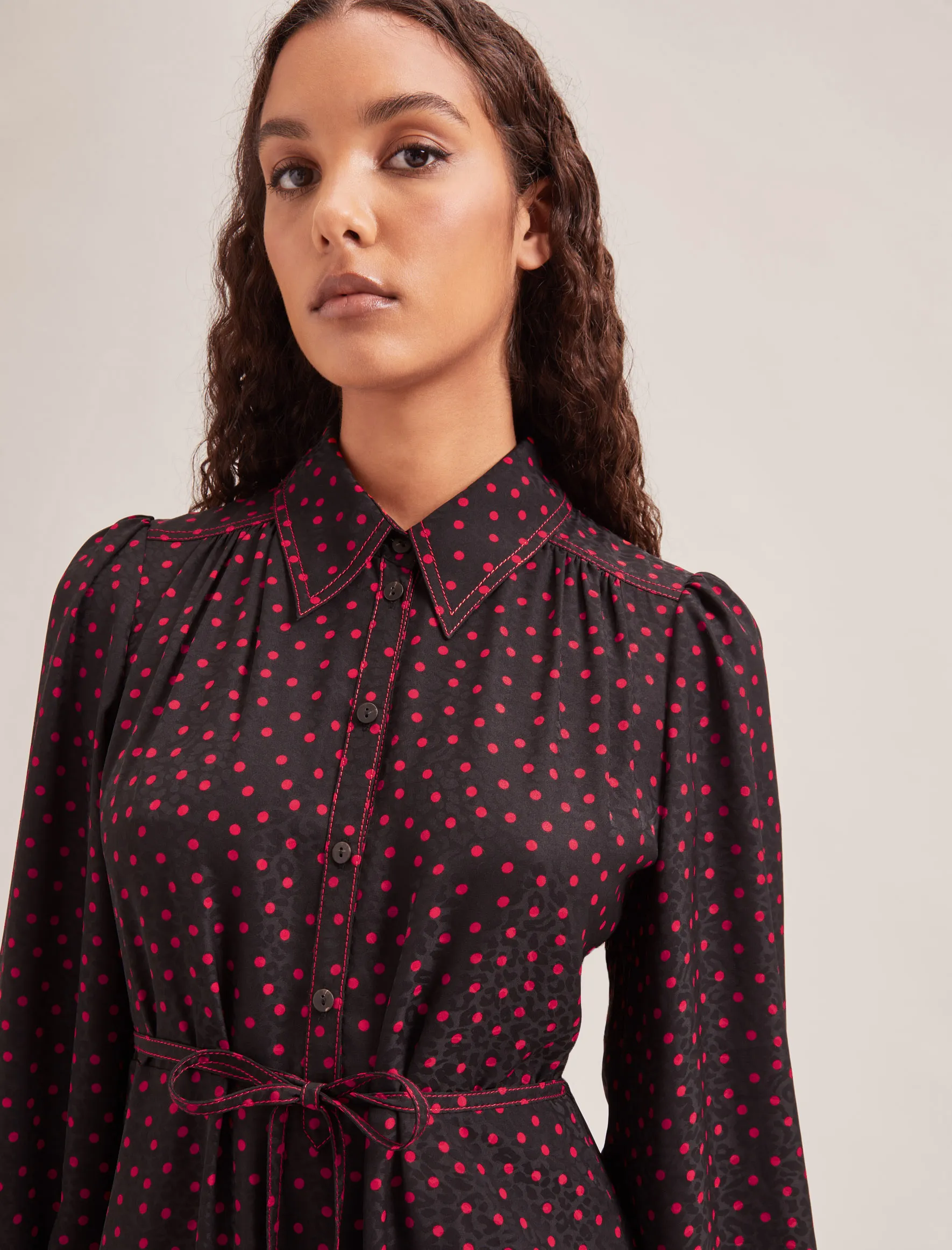 Franklin Maxi Dress - Black Red Polka Dot Print