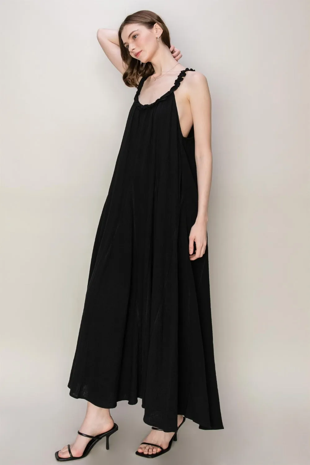 Frill Sleeveless A-Line Maxi Dress