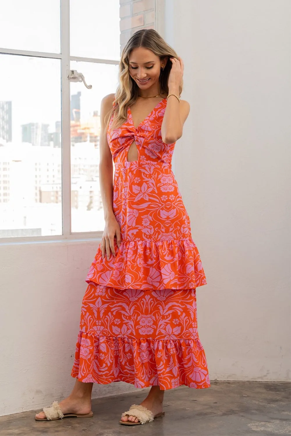 Full Size Floral Ruffled Maxi Sleeveless Dress