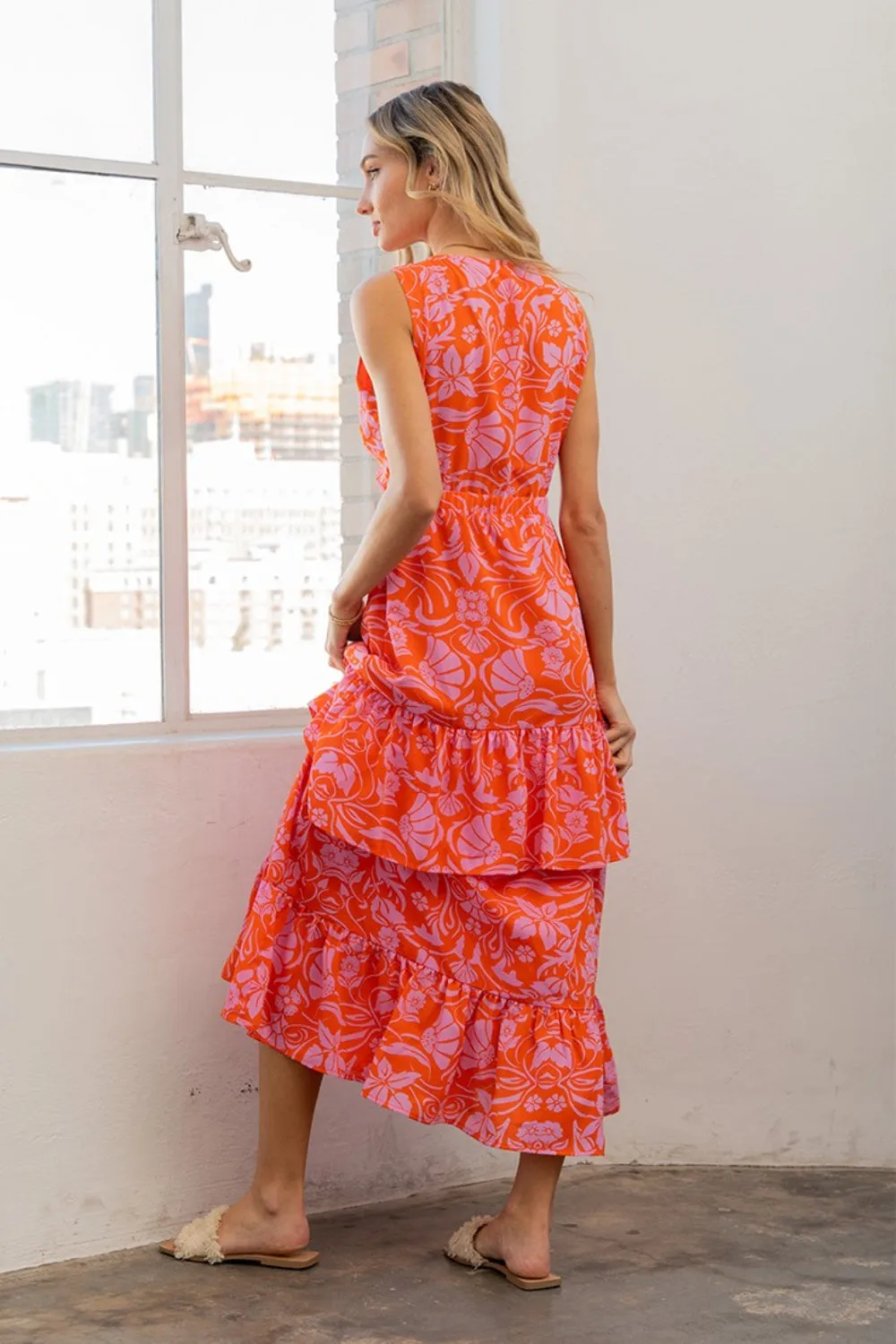 Full Size Floral Ruffled Maxi Sleeveless Dress